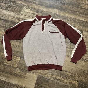 Vintage 80’s Polo Sweatshirt Red Gray Striped Greenline International Medium M